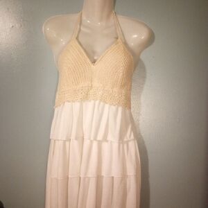 Crochet lace tiered halter dress